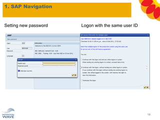 1. SAP Navigation
Setting new password Logon with the same user ID
19
 