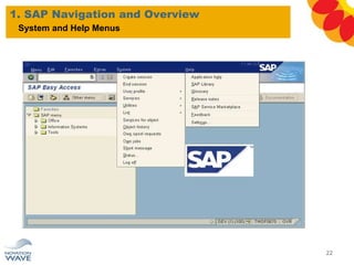 1. SAP Navigation and Overview
22
System and Help Menus
 