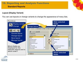 Layout (Display Variant)
You can use layouts or change variants to change the appearance of many lists.
19. Reporting and Analysis Functions
230
Standard Reports
 