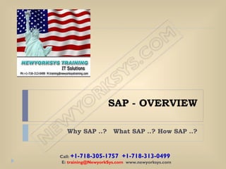 SAP - OVERVIEW Why SAP ..?  What SAP ..? How SAP ..? Call:  +1-718-305-1757  +1-718-313-0499  E:  [email_address]   www.newyorksys.com 