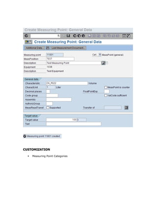 CUSTOMIZATION
Measuring Point Categories
 