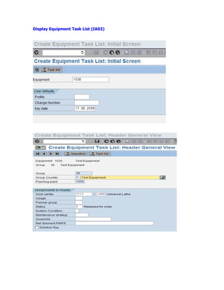 Display Equipment Task List (IA03)
 