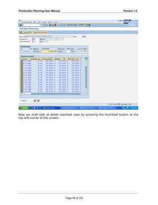 Production Planning User Manual Version 1.0
Now we shall look at detail overload view by pressing the Overload button at the
top left corner of the screen.
Page 48 of 152
 