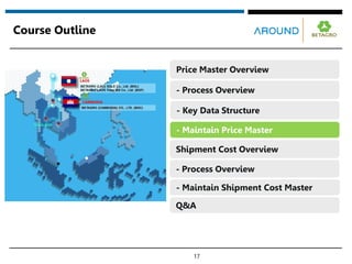 Course Outline
17
- Process Overview
Price Master Overview
- Maintain Shipment Cost Master
Shipment Cost Overview
- Process Overview
- Key Data Structure
- Maintain Price Master
Q&A
 