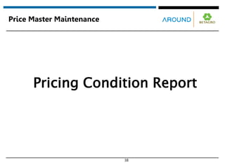 38
Price Master Maintenance
Pricing Condition Report
 
