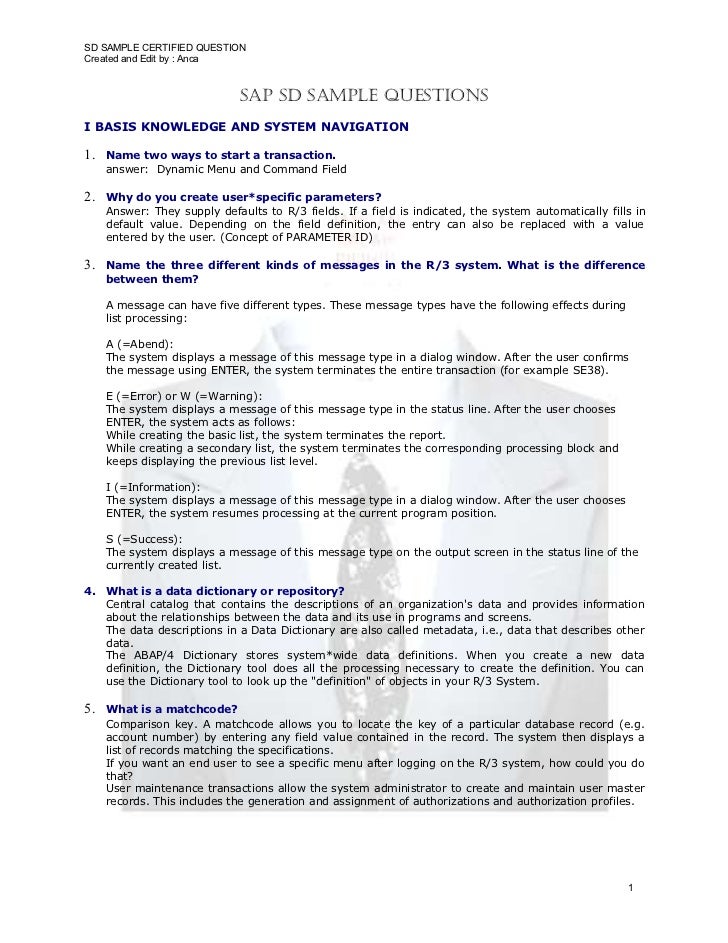 Sap Sd Sample Questions