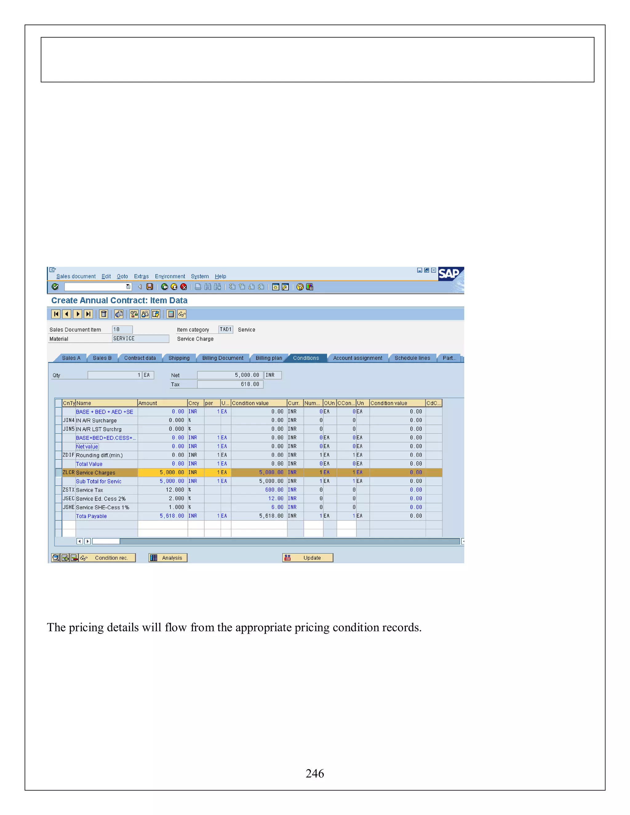 The pricing details will flow from the appropriate pricing condition records.

246

 