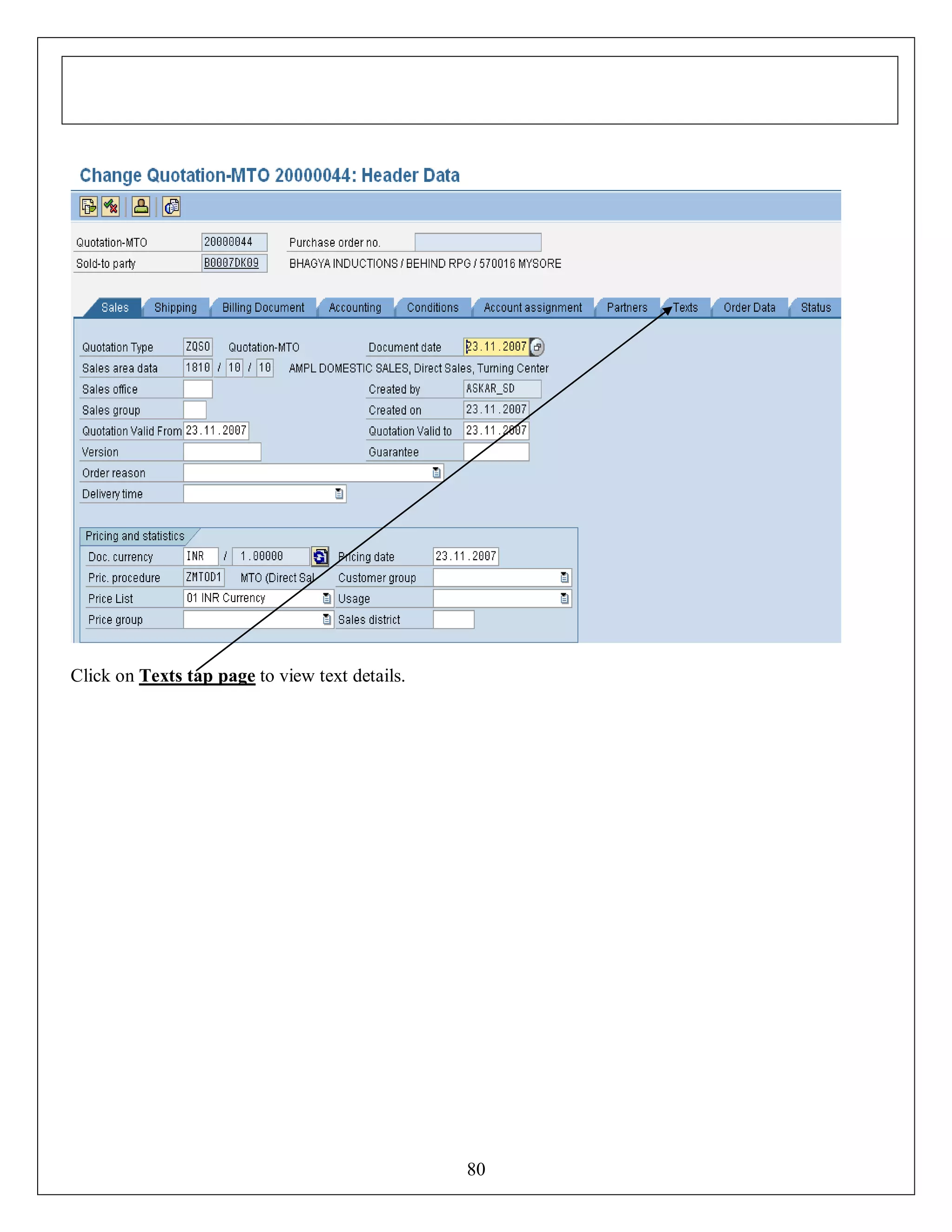 Click on Texts tap page to view text details.

80

 