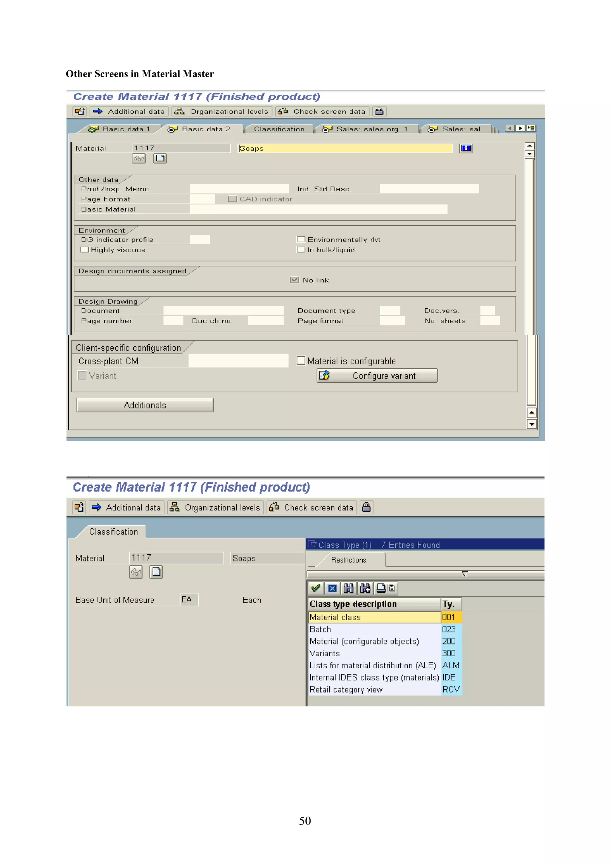 Other Screens in Material Master




                                   50
 