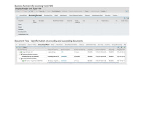 Business Partner Info is coming from FWO
Document Flow - has information on preceding and succeeding documents
 