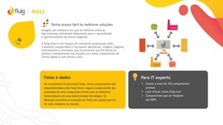 ANALYTICS: POSSIBILIDADES FLUIG + SAP
Performance do time
de vendas
Análise de valor agregado
(EVA)
Comissão e quota de vendas Demonstrações financeiras
Análise de remuneração
Análise de campanhas
de Marketing
Análise de defeitos
SAP
Análise de contratos e
reinvindicações
Processo de Reajuste Salarial
Processo de Orçamento
Processo de Orçamento
Processo de Manutenção
Processo de Venda
Processo de Venda
Processo de Gestão de Campanhas
Processo de Medição de Contratos
 