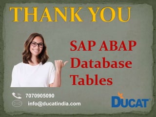 7070905090
info@ducatindia.com
SAP ABAP
Database
Tables
 