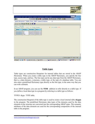 Table Types Abap SAP ABAP support by bob panic www.rockstarconsultinggroup.com