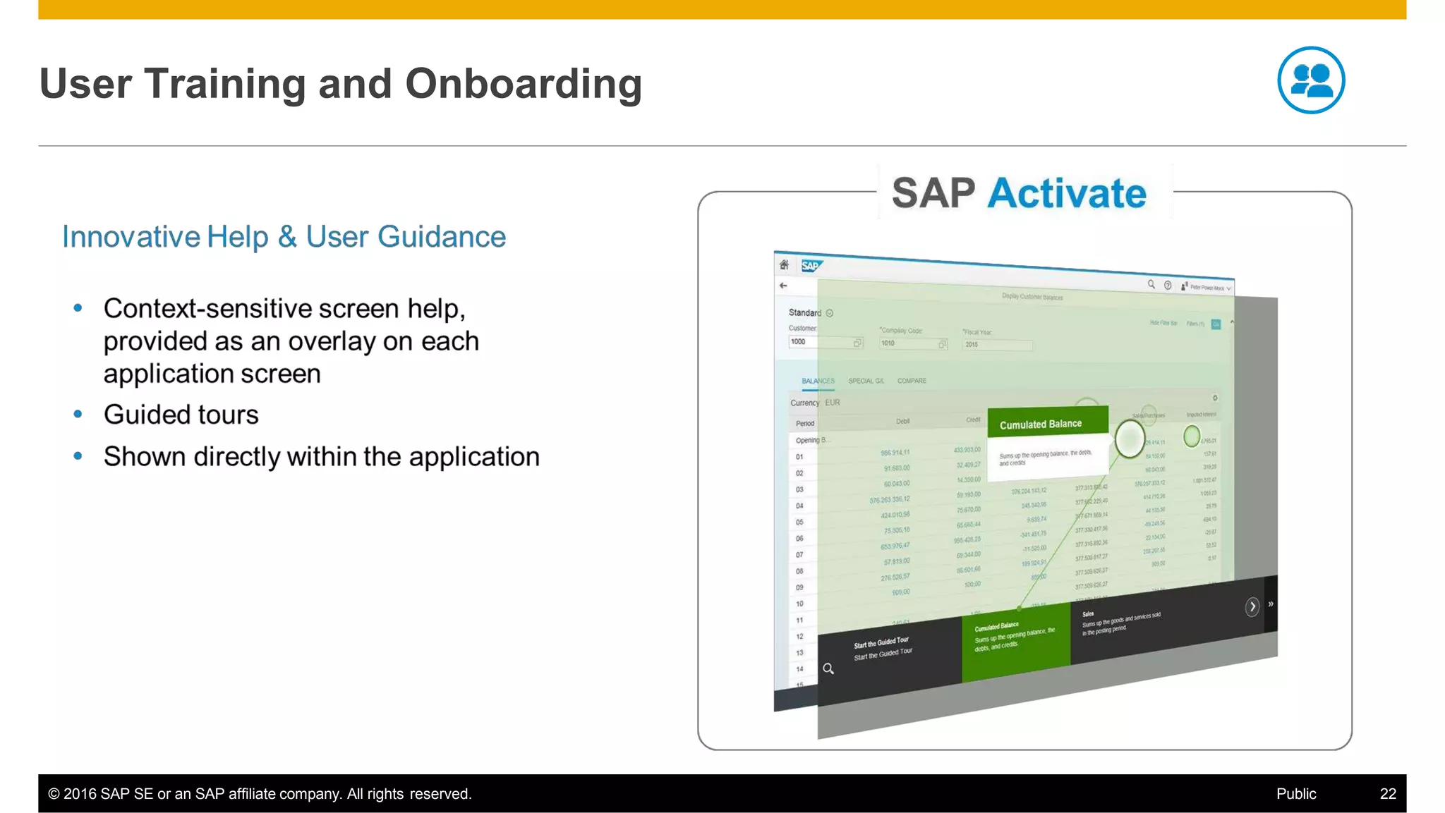 User Training and Onboarding
© 2016 SAP SE or an SAP affiliate company. All rights reserved. Public 22
 