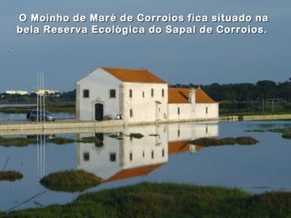 O Moinho de Maré de Corroios fica situado naO Moinho de Maré de Corroios fica situado na
bela Reserva Ecológica do Sapal de Corroios.bela Reserva Ecológica do Sapal de Corroios.
 