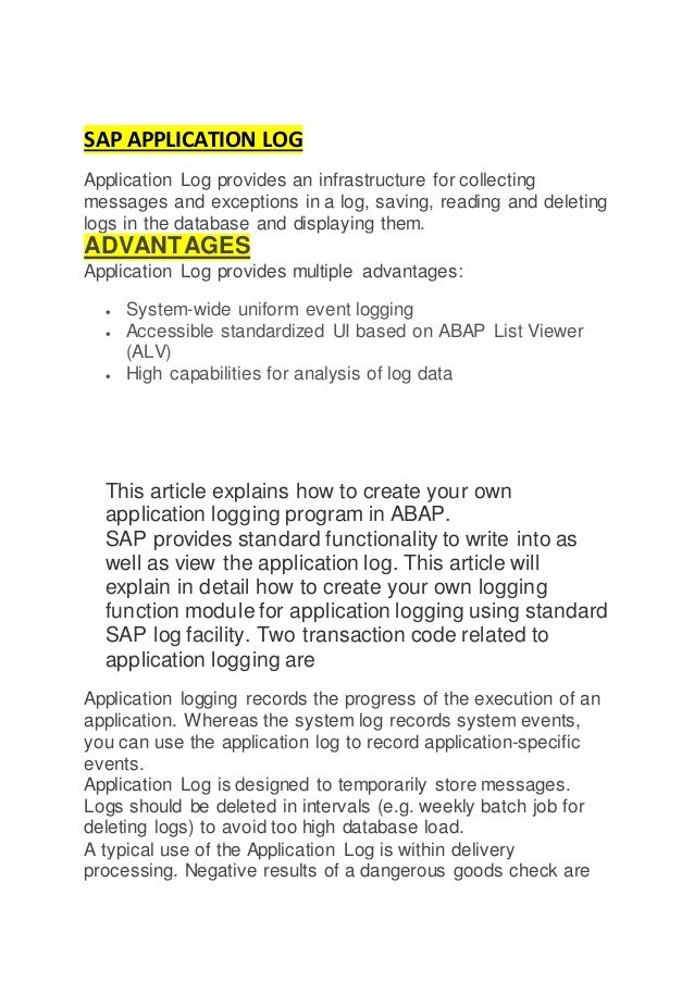 sap application log applicationlog