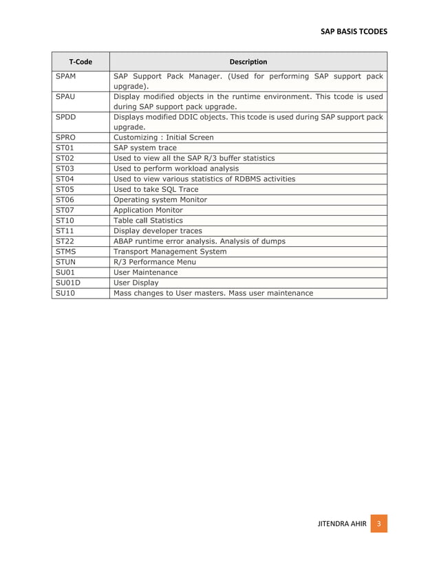 SAP BASIS Daily Monitoring T codes PDF