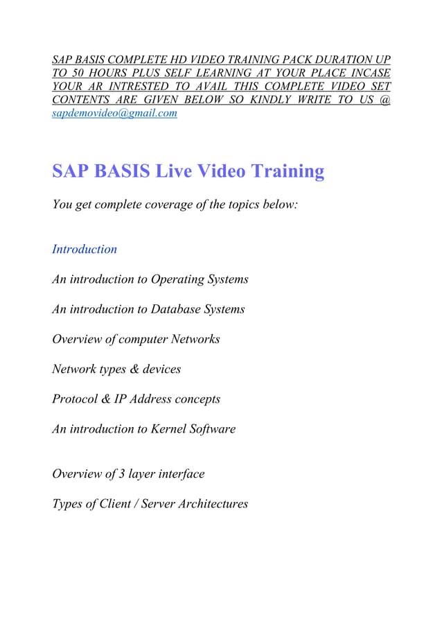 SAP BASIS TRAINING VIDEO TUTORIAL | PDF | Computing | Technology ...