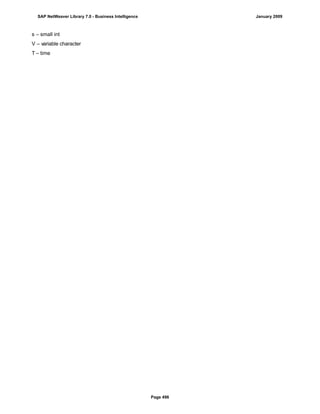 s – small int
V – variable character
T – time
SAP NetWeaver Library 7.0 - Business Intelligence January 2009
Page 496
 