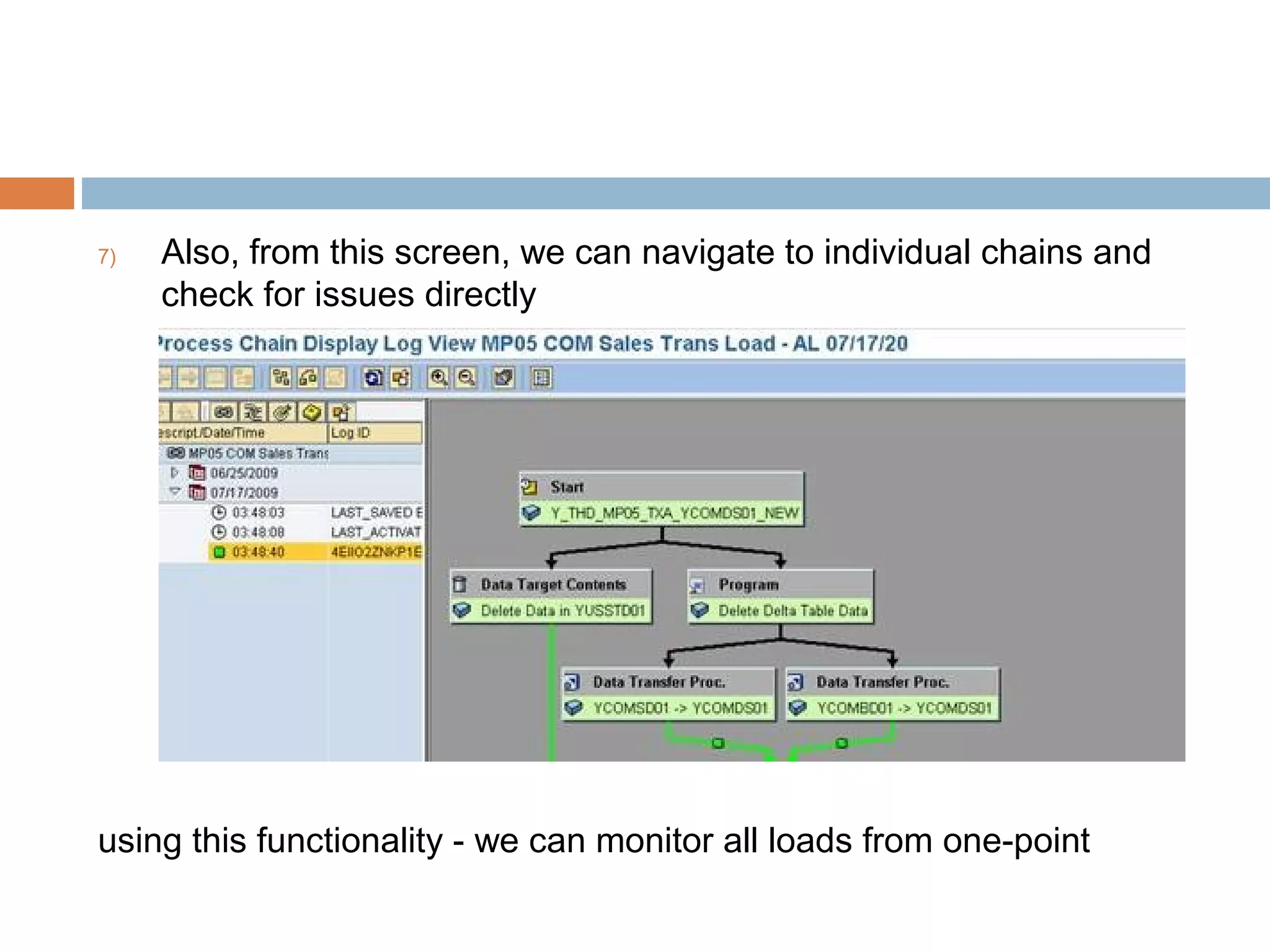 7)

Also, from this screen, we can navigate to individual chains and
check for issues directly

using this functionality - we can monitor all loads from one-point

 