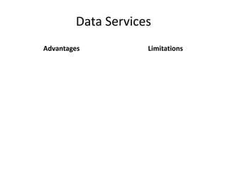 Data Services
Advantages Limitations
 