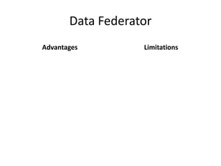 Data Federator
Advantages Limitations
 