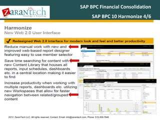 SAP BPC Financial Consolidation
SAP BPC 10 Harmonize 4/6

2013 ZaranTech LLC. All rights reserved. Contact: Email- info@zarantech.com, Phone: 515-309-7846

 