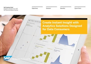 SAP Solution Brief
Analytics solutions from SAP
SAP BusinessObjects Roambi
Create Instant Insight with
Analytics Solutions Designed
for Data Consumers
BenefitsSolutionObjectives Quick Facts
©2016SAPSEoranSAPaffiliatecompany.Allrightsreserved.
 