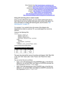 More Details blog:http://sandyclassic.wordpress.com
linkedin:https://www.linkedin.com/in/sandepsharma
slideshare:http://www.slideshare.net/SandeepSharma65
facebook:https://facebook.com/sandeepclassic
google+ http://google.com/+SandeepSharmaa
Twitter: https://twitter.com/sandeeclassic
http://thedatawarehouseclassics.wordpress.com
http://businessintelligencetechnologytrend.wordpress.com
 