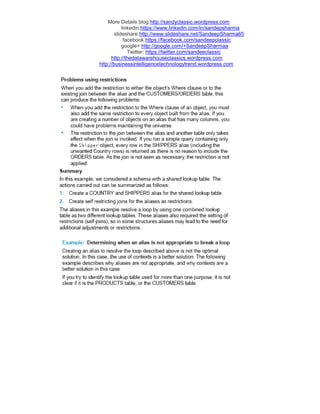 More Details blog:http://sandyclassic.wordpress.com
linkedin:https://www.linkedin.com/in/sandepsharma
slideshare:http://www.slideshare.net/SandeepSharma65
facebook:https://facebook.com/sandeepclassic
google+ http://google.com/+SandeepSharmaa
Twitter: https://twitter.com/sandeeclassic
http://thedatawarehouseclassics.wordpress.com
http://businessintelligencetechnologytrend.wordpress.com
 