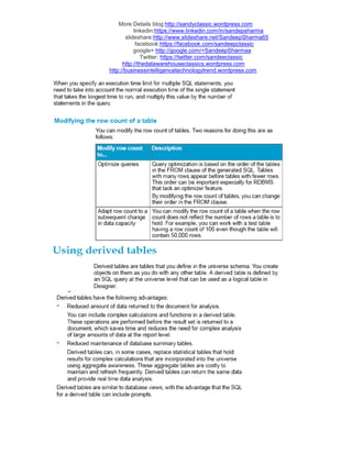 More Details blog:http://sandyclassic.wordpress.com
linkedin:https://www.linkedin.com/in/sandepsharma
slideshare:http://www.slideshare.net/SandeepSharma65
facebook:https://facebook.com/sandeepclassic
google+ http://google.com/+SandeepSharmaa
Twitter: https://twitter.com/sandeeclassic
http://thedatawarehouseclassics.wordpress.com
http://businessintelligencetechnologytrend.wordpress.com
 