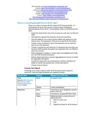 More Details blog:http://sandyclassic.wordpress.com
linkedin:https://www.linkedin.com/in/sandepsharma
slideshare:http://www.slideshare.net/SandeepSharma65
facebook:https://facebook.com/sandeepclassic
google+ http://google.com/+SandeepSharmaa
Twitter: https://twitter.com/sandeeclassic
http://thedatawarehouseclassics.wordpress.com
http://businessintelligencetechnologytrend.wordpress.com
 