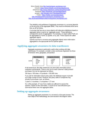 More Details blog:http://sandyclassic.wordpress.com
linkedin:https://www.linkedin.com/in/sandepsharma
slideshare:http://www.slideshare.net/SandeepSharma65
facebook:https://facebook.com/sandeepclassic
google+ http://google.com/+SandeepSharmaa
Twitter: https://twitter.com/sandeeclassic
http://thedatawarehouseclassics.wordpress.com
http://businessintelligencetechnologytrend.wordpress.com
 