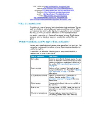 More Details blog:http://sandyclassic.wordpress.com
linkedin:https://www.linkedin.com/in/sandepsharma
slideshare:http://www.slideshare.net/SandeepSharma65
facebook:https://facebook.com/sandeepclassic
google+ http://google.com/+SandeepSharmaa
Twitter: https://twitter.com/sandeeclassic
http://thedatawarehouseclassics.wordpress.com
http://businessintelligencetechnologytrend.wordpress.com
 
