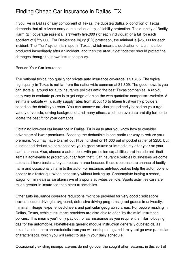 Finding Cheap Car Insurance Texas Finding Cheap Car Insurance in Dallas, TX