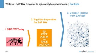 Page4
Webinar: SAP BW Dinosaur to agile analytics powerhouse │Contents
1. SAP BW Today
3. Unleash insight
. from SAP BW
2. Big Data imperative
. for SAP BW
 