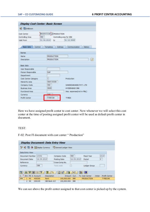 sap co profit center