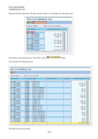 FI/CO MATERIAL
VERSION ECC 6.0
Maintain the above parameters and select executive button so it will display the following screen:
In the above screen keep curser on “CTR 1200” click on button.
So it will show the following screen:
Now back to easy access screen.
124
 