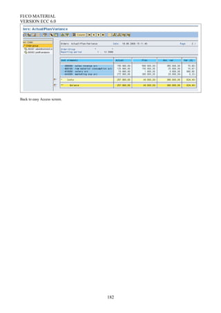 FI/CO MATERIAL
VERSION ECC 6.0
Back to easy Access screen.
182
 