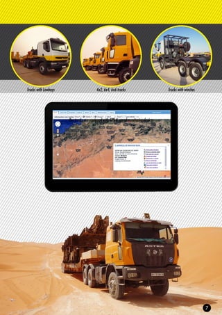 Trucks with Lowboys 4x2, 6x4, 6x6 trucks Trucks with winches
Our trucks are equipped with GPS & speed monitoring devices
 