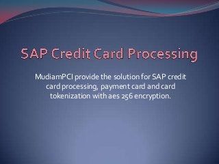 MudiamPCI provide the solution for SAP credit
  card processing, payment card and card
   tokenization with aes 256 encryption.
 
