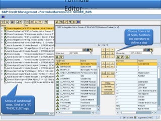 Formula
Editor
Series of conditional
steps. Kind of a ‘IF’,
‘THEN’, ‘ELSE’ logic
Choose from a list
of fields, functions
and operators to
define a step
 