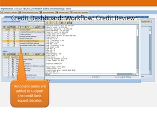 Credit Dashboard: Workflow: Credit Review
Automatic notes are
added to support
the credit limit
request decision.
 
