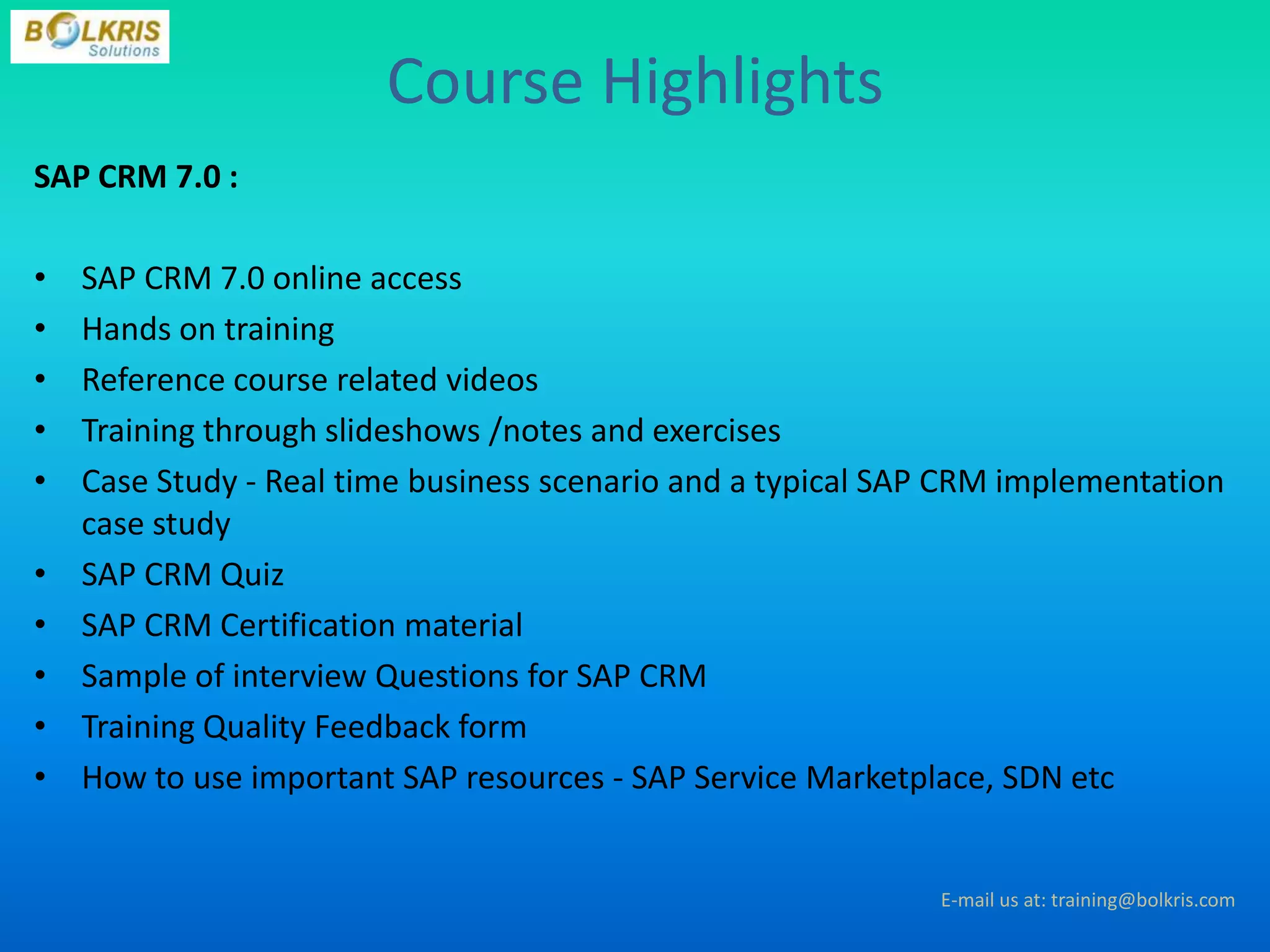 SAP CRM 7.0 Training | PPT
