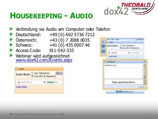 2
Verbindung via Audio am Computer oder Telefon
Deutschland: +49 (0) 692 5736 7212
Österreich: +43 (0) 7 2088 0035
Schweiz...