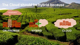 The Cloud should be hybrid because …
               virtualization




ON-PREMISE                             HYBRID   CLOUD



©  2012 SAP AG. All rights reserved.                    13
 
