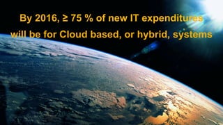 Cloud ist in Unternehmen notwendiger als man denkt
              By 2016, ≥ 75 % of new IT expenditures
    will be for Cloud based, or hybrid, systems




Source: Saugatuck Technology, 2012 Cloud Business Solution Survey, Global, N-228 (Feb 2012)

©  2012 SAP AG. All rights reserved.                                                          8
 
