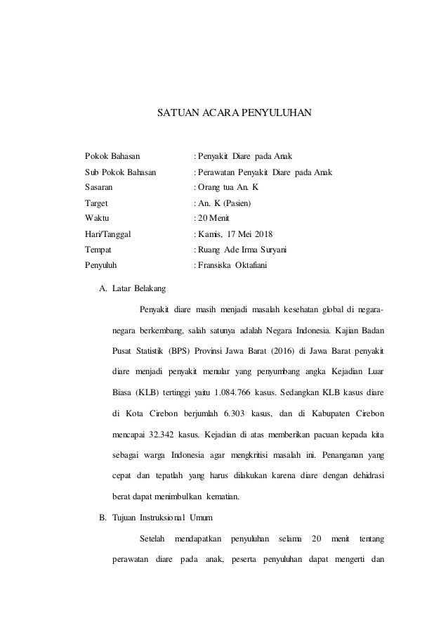 Satuan Acara Penyuluhan Dan Leaflet Diare Pada Anak