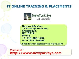 IT ONLINE TRAINING & PLACEMENTS Visit us at  http://www.newyorksys.com 
