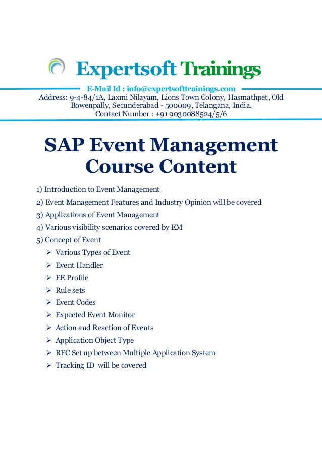 Sap Event Management Course Content